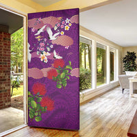 Hawaiian and Japanese Culture Together Door Cover Purple Ohia Lehua Plumeria and Sakura Blooming - Polynesian Pride
