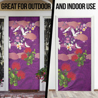 Hawaiian and Japanese Culture Together Door Cover Purple Ohia Lehua Plumeria and Sakura Blooming - Polynesian Pride