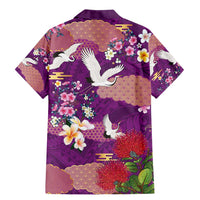 Hawaiian and Japanese Culture Together Family Matching Mermaid Dress and Hawaiian Shirt Purple Ohia Lehua Plumeria and Sakura Blooming - Polynesian Pride