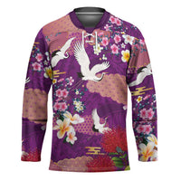 Hawaiian and Japanese Culture Together Hockey Jersey Purple Ohia Lehua Plumeria and Sakura Blooming - Polynesian Pride