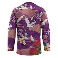 Hawaiian and Japanese Culture Together Hockey Jersey Purple Ohia Lehua Plumeria and Sakura Blooming - Polynesian Pride