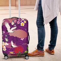 Hawaiian and Japanese Culture Together Luggage Cover Purple Ohia Lehua Plumeria and Sakura Blooming - Polynesian Pride