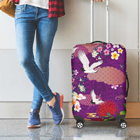Hawaiian and Japanese Culture Together Luggage Cover Purple Ohia Lehua Plumeria and Sakura Blooming - Polynesian Pride