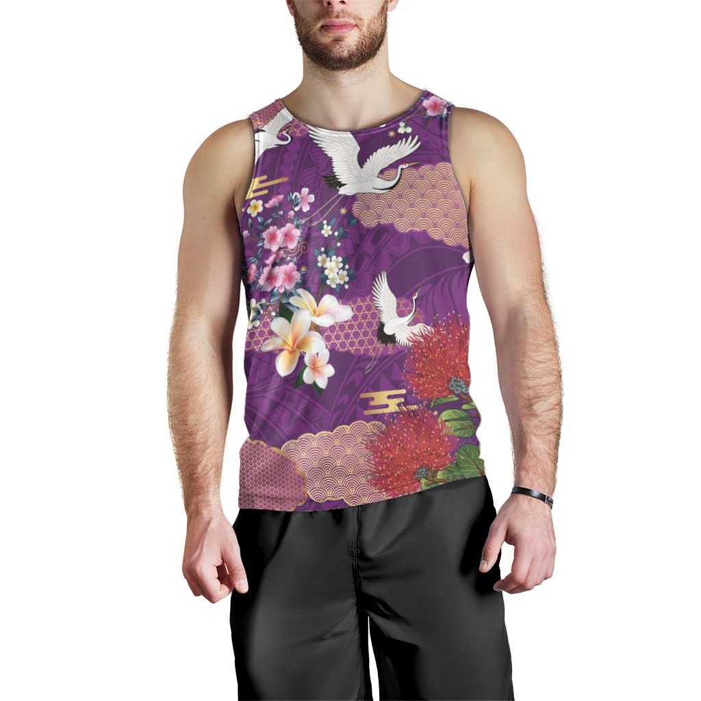 Hawaiian and Japanese Culture Together Men Tank Top Purple Ohia Lehua Plumeria and Sakura Blooming - Polynesian Pride