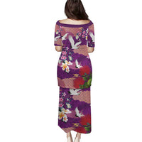 Hawaiian and Japanese Culture Together Puletasi Purple Ohia Lehua Plumeria and Sakura Blooming - Polynesian Pride