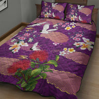 Hawaiian and Japanese Culture Together Quilt Bed Set Purple Ohia Lehua Plumeria and Sakura Blooming - Polynesian Pride