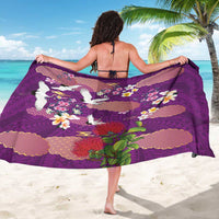 Hawaiian and Japanese Culture Together Sarong Purple Ohia Lehua Plumeria and Sakura Blooming - Polynesian Pride