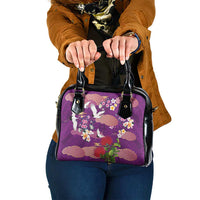 Hawaiian and Japanese Culture Together Shoulder Handbag Purple Ohia Lehua Plumeria and Sakura Blooming - Polynesian Pride