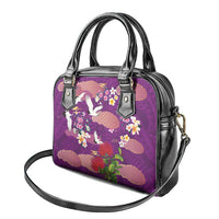Hawaiian and Japanese Culture Together Shoulder Handbag Purple Ohia Lehua Plumeria and Sakura Blooming - Polynesian Pride