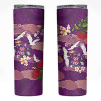 Hawaiian and Japanese Culture Together Skinny Tumbler Purple Ohia Lehua Plumeria and Sakura Blooming - Polynesian Pride