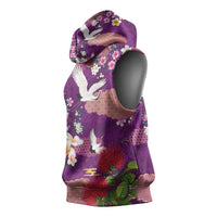 Hawaiian and Japanese Culture Together Sleeveless Hoodie Purple Ohia Lehua Plumeria and Sakura Blooming - Polynesian Pride