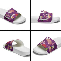 Hawaiian and Japanese Culture Together Slide Sandals Purple Ohia Lehua Plumeria and Sakura Blooming - Polynesian Pride