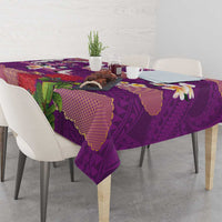 Hawaiian and Japanese Culture Together Tablecloth Purple Ohia Lehua Plumeria and Sakura Blooming - Polynesian Pride