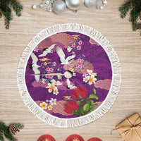 Hawaiian and Japanese Culture Together Tree Skirt Purple Ohia Lehua Plumeria and Sakura Blooming - Polynesian Pride