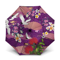 Hawaiian and Japanese Culture Together Umbrella Purple Ohia Lehua Plumeria and Sakura Blooming - Polynesian Pride