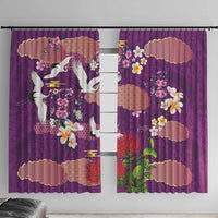 Hawaiian and Japanese Culture Together Window Curtain Purple Ohia Lehua Plumeria and Sakura Blooming - Polynesian Pride