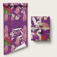 Hawaiian and Japanese Culture Together Wrapping Paper Purple Ohia Lehua Plumeria and Sakura Blooming - Polynesian Pride