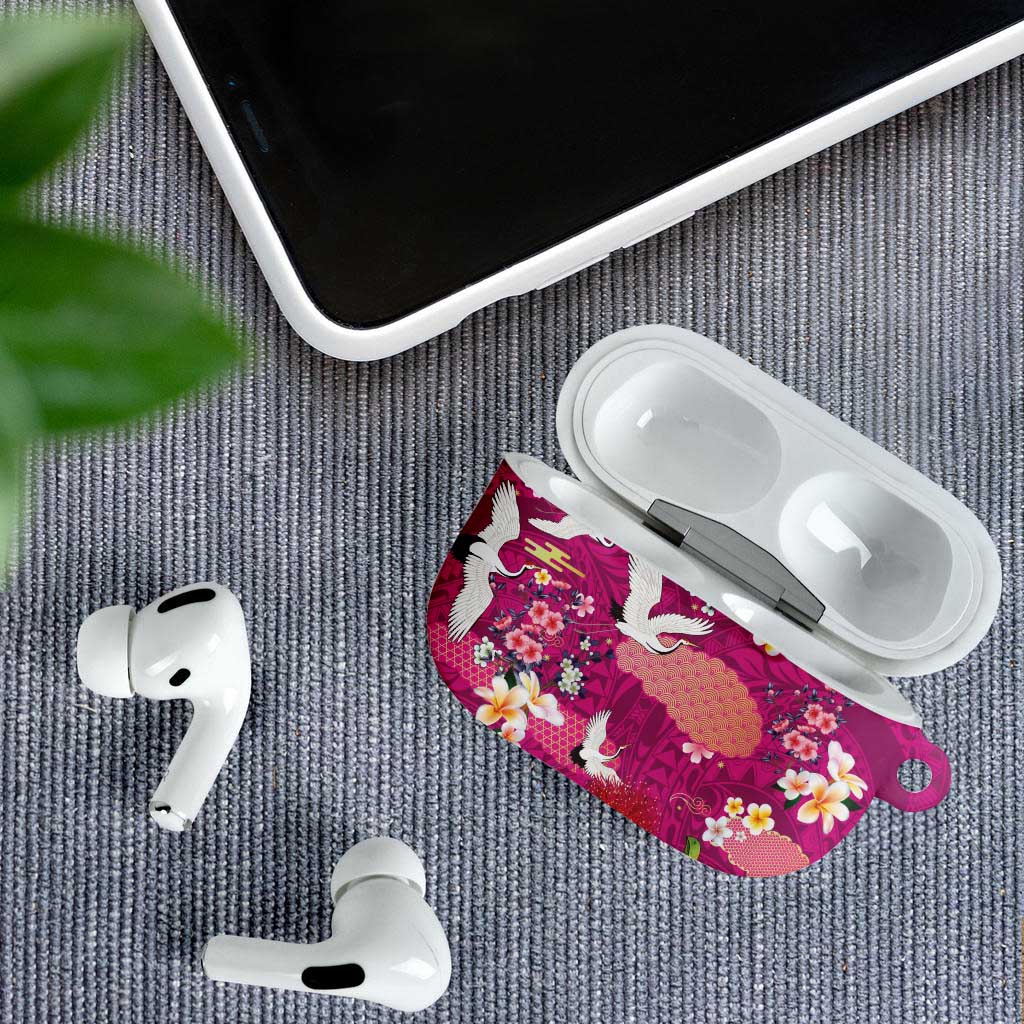 Hawaiian and Japanese Culture Together AirPods Case Pink Ohia Lehua Plumeria and Sakura Blooming - Polynesian Pride