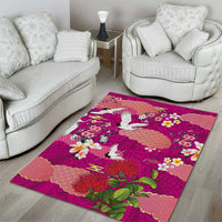 Hawaiian and Japanese Culture Together Area Rug Pink Ohia Lehua Plumeria and Sakura Blooming - Polynesian Pride