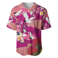 Hawaiian and Japanese Culture Together Baseball Jersey Pink Ohia Lehua Plumeria and Sakura Blooming - Polynesian Pride