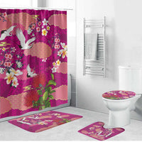 Hawaiian and Japanese Culture Together Bathroom Set Pink Ohia Lehua Plumeria and Sakura Blooming - Polynesian Pride