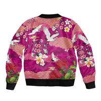 Hawaiian and Japanese Culture Together Bomber Jacket Pink Ohia Lehua Plumeria and Sakura Blooming - Polynesian Pride