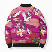 Hawaiian and Japanese Culture Together Bomber Puffer Jacket Pink Ohia Lehua Plumeria and Sakura Blooming - Polynesian Pride