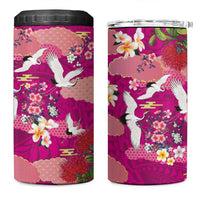 Hawaiian and Japanese Culture Together 4 in 1 Can Cooler Tumbler Pink Ohia Lehua Plumeria and Sakura Blooming - Polynesian Pride