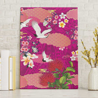 Hawaiian and Japanese Culture Together Canvas Wall Art Pink Ohia Lehua Plumeria and Sakura Blooming - Polynesian Pride