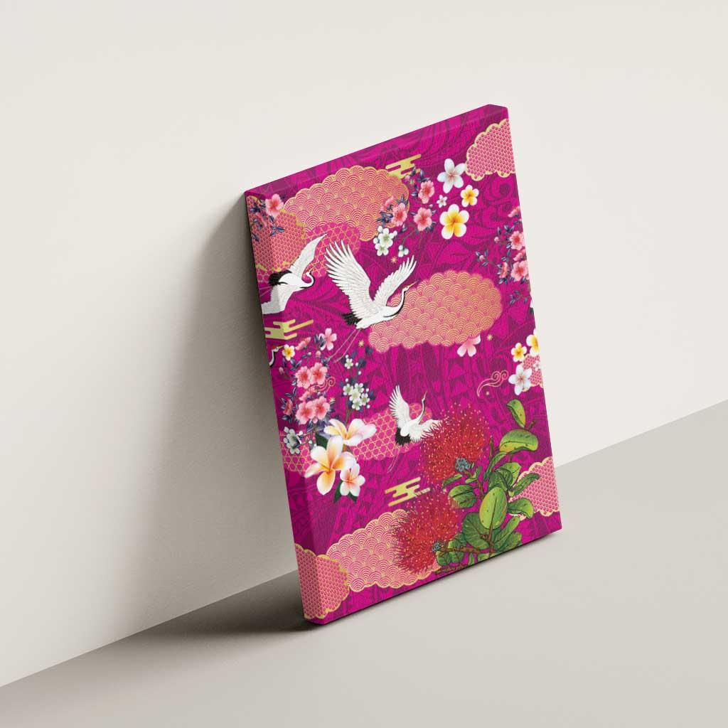 Hawaiian and Japanese Culture Together Canvas Wall Art Pink Ohia Lehua Plumeria and Sakura Blooming - Polynesian Pride