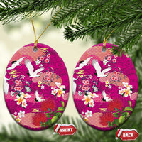 Hawaiian and Japanese Culture Together Ceramic Ornament Pink Ohia Lehua Plumeria and Sakura Blooming - Polynesian Pride