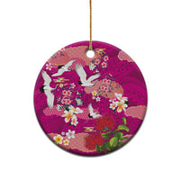 Hawaiian and Japanese Culture Together Ceramic Ornament Pink Ohia Lehua Plumeria and Sakura Blooming - Polynesian Pride