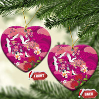 Hawaiian and Japanese Culture Together Ceramic Ornament Pink Ohia Lehua Plumeria and Sakura Blooming - Polynesian Pride