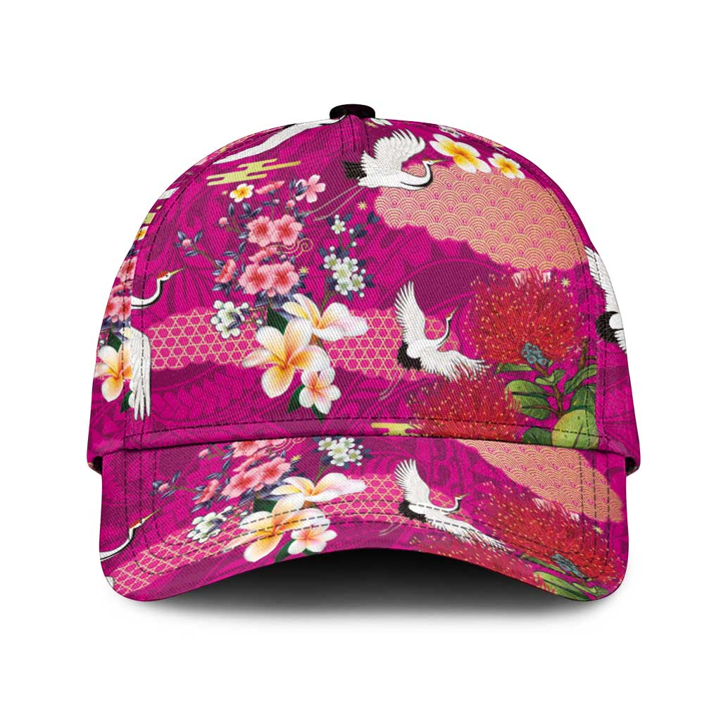 Hawaiian and Japanese Culture Together Classic Cap Pink Ohia Lehua Plumeria and Sakura Blooming - Polynesian Pride