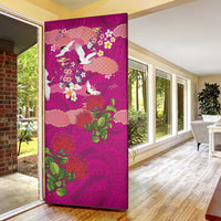 Hawaiian and Japanese Culture Together Door Cover Pink Ohia Lehua Plumeria and Sakura Blooming - Polynesian Pride