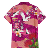 Hawaiian and Japanese Culture Together Hawaiian Shirt Pink Ohia Lehua Plumeria and Sakura Blooming - Polynesian Pride