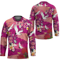 Hawaiian and Japanese Culture Together Hockey Jersey Pink Ohia Lehua Plumeria and Sakura Blooming - Polynesian Pride