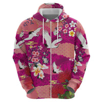 Hawaiian and Japanese Culture Together Hoodie Pink Ohia Lehua Plumeria and Sakura Blooming - Polynesian Pride