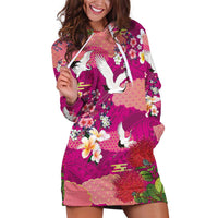 Hawaiian and Japanese Culture Together Hoodie Dress Pink Ohia Lehua Plumeria and Sakura Blooming - Polynesian Pride