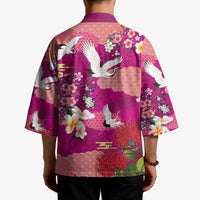 Hawaiian and Japanese Culture Together Kimono Pink Ohia Lehua Plumeria and Sakura Blooming - Polynesian Pride