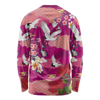 Hawaiian and Japanese Culture Together Long Sleeve Shirt Pink Ohia Lehua Plumeria and Sakura Blooming - Polynesian Pride