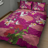 Hawaiian and Japanese Culture Together Quilt Bed Set Pink Ohia Lehua Plumeria and Sakura Blooming - Polynesian Pride