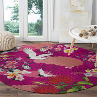 Hawaiian and Japanese Culture Together Round Carpet Pink Ohia Lehua Plumeria and Sakura Blooming - Polynesian Pride