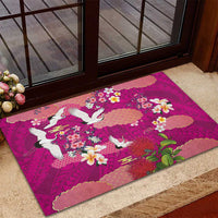 Hawaiian and Japanese Culture Together Rubber Doormat Pink Ohia Lehua Plumeria and Sakura Blooming - Polynesian Pride