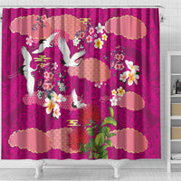 Hawaiian and Japanese Culture Together Shower Curtain Pink Ohia Lehua Plumeria and Sakura Blooming - Polynesian Pride