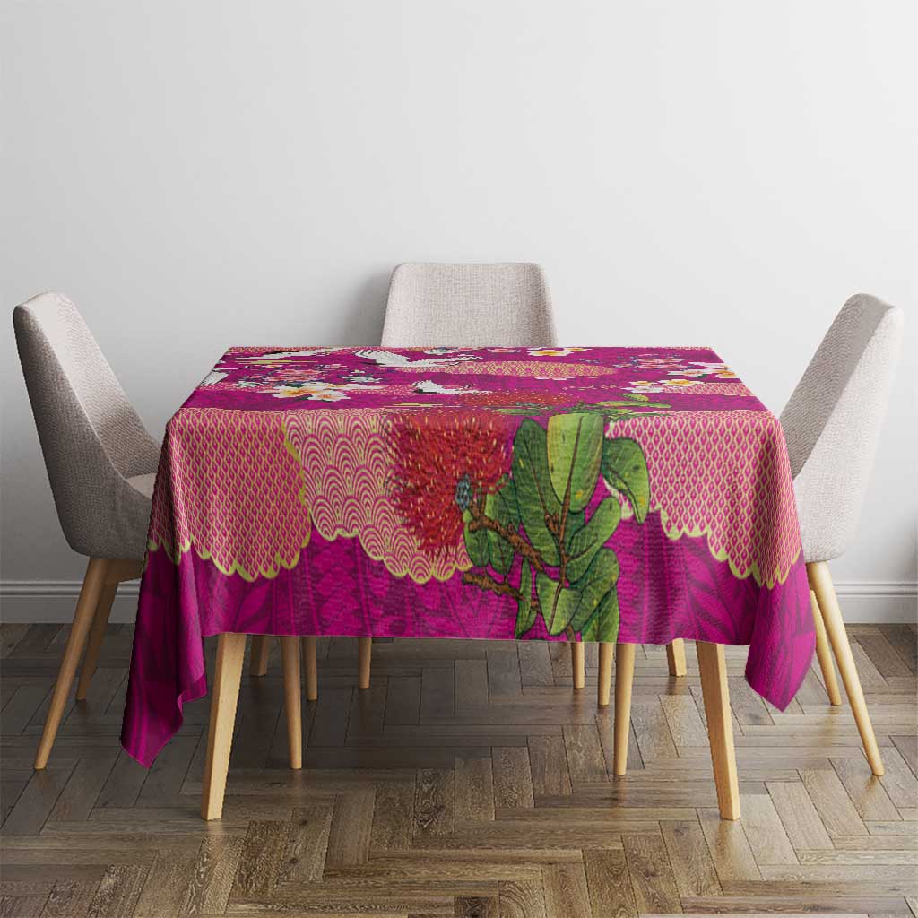 Hawaiian and Japanese Culture Together Tablecloth Pink Ohia Lehua Plumeria and Sakura Blooming - Polynesian Pride