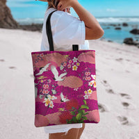 Hawaiian and Japanese Culture Together Tote Bag Pink Ohia Lehua Plumeria and Sakura Blooming - Polynesian Pride