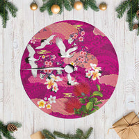Hawaiian and Japanese Culture Together Tree Skirt Pink Ohia Lehua Plumeria and Sakura Blooming - Polynesian Pride