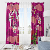 Hawaiian and Japanese Culture Together Window Curtain Pink Ohia Lehua Plumeria and Sakura Blooming - Polynesian Pride