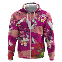 Hawaiian and Japanese Culture Together Zip Hoodie Pink Ohia Lehua Plumeria and Sakura Blooming - Polynesian Pride